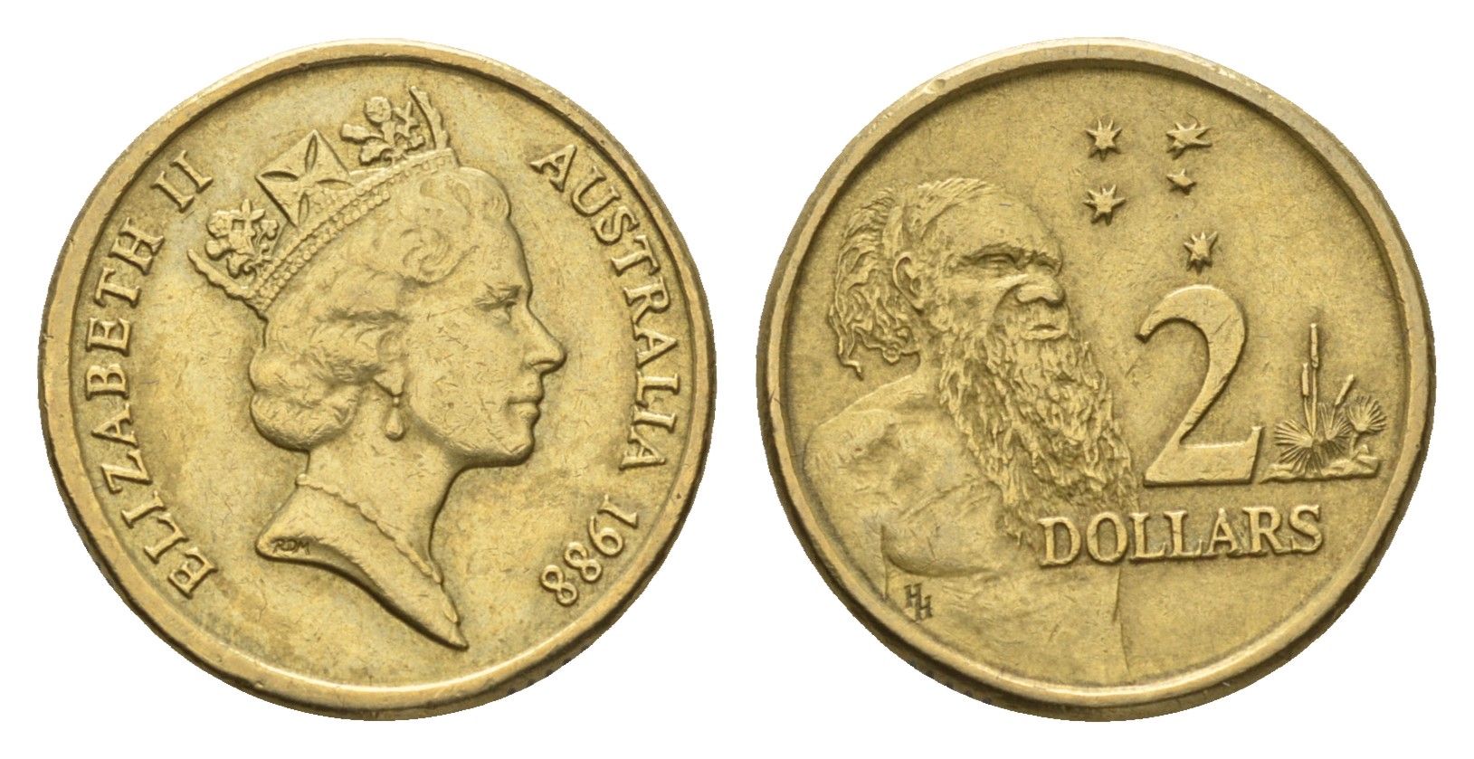 Австралия 2 доллара 1988 абориген, Елизавета II (1952-2022) KM 101 алюминиевая бронза 95-1024