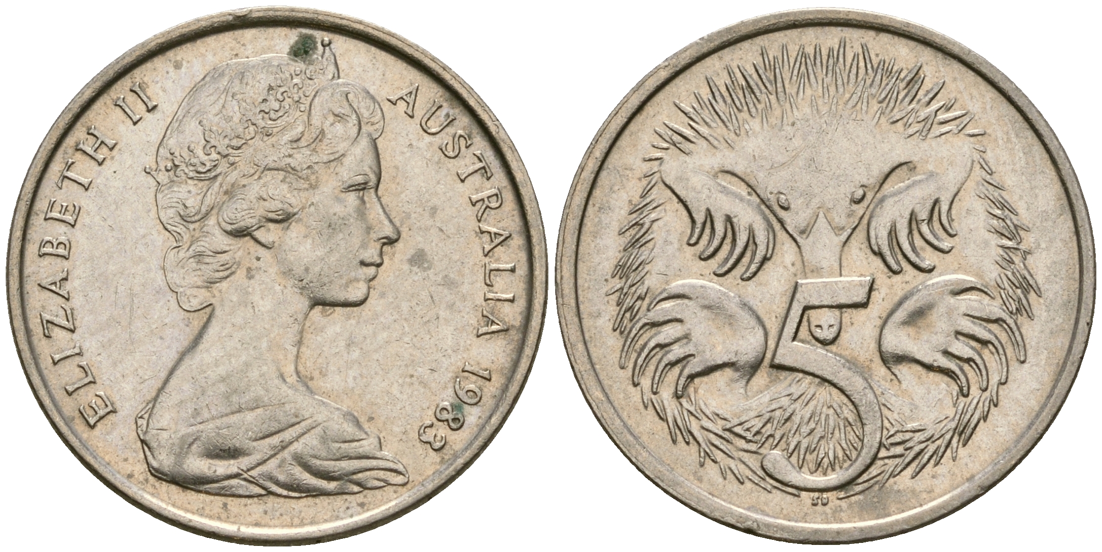 Австралия 5 центов 1983 Елизавета II (1952- ), ехидна KM 64 медно-никель 4608-824