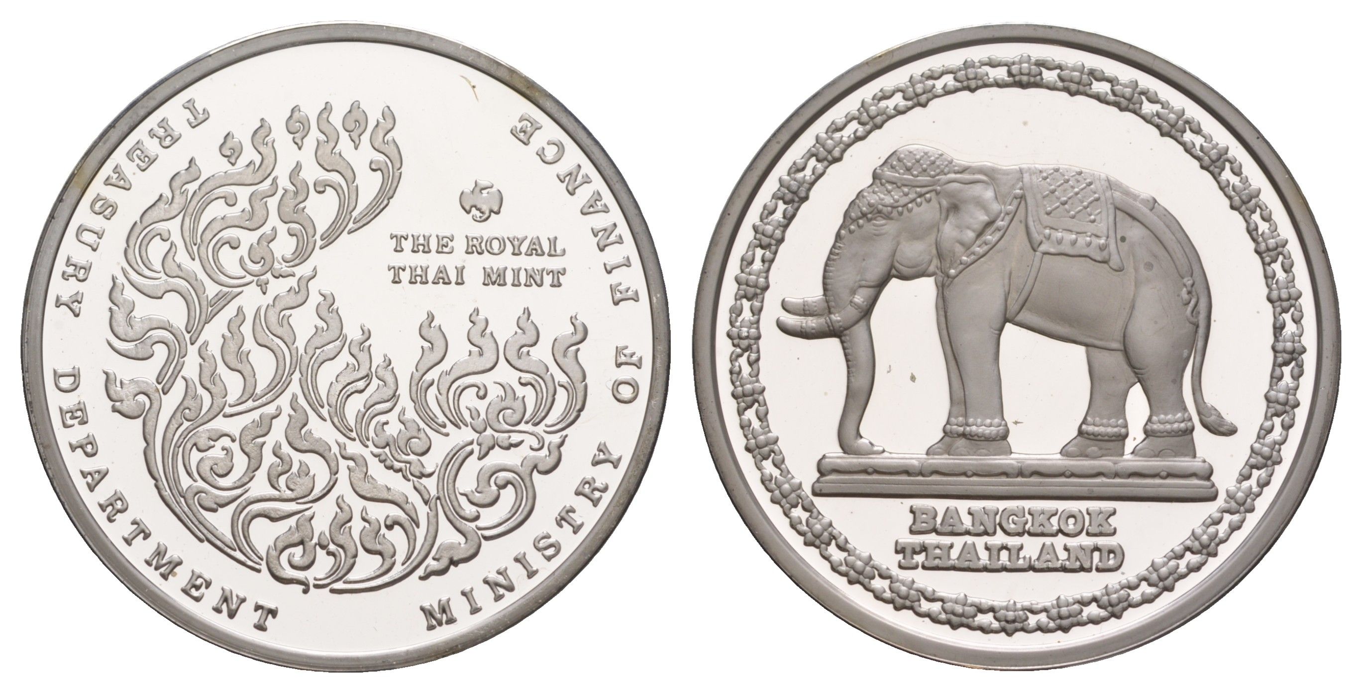 Таиланд медаль к нумизматической выставке в Новой Зеландии "Тайский Слон" 1990 тираж 300 экземпляров, экземпляр продавался только на выставке в 1990, Тайский монетный двор, диаметр 40 мм, вес 25,7 гр никель плакированный серебром PROOF 11-318-11