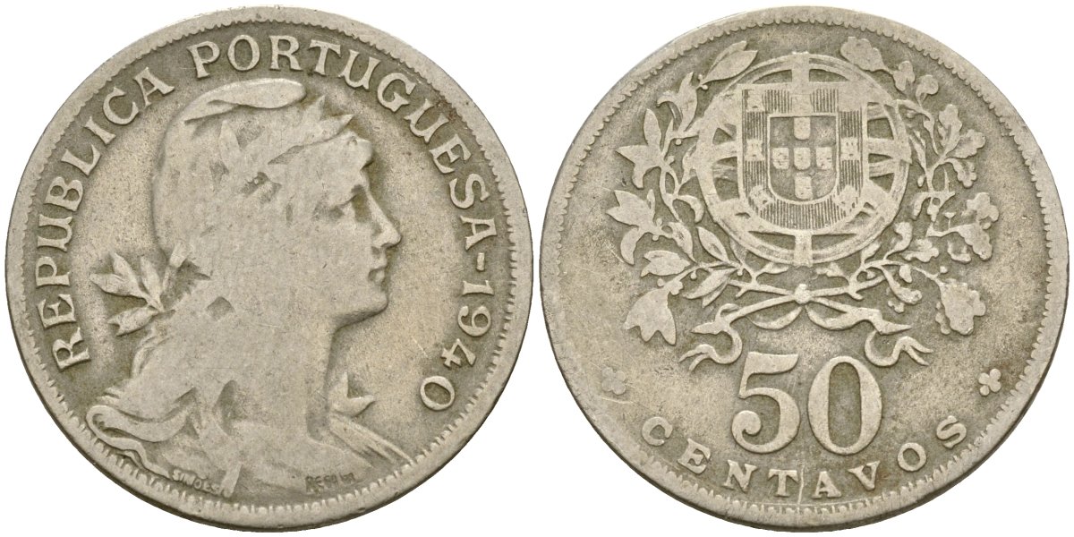 Португалия 50 сентаво 1940 KM 577 медно-никель 4172-327