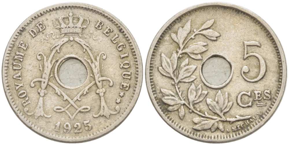 Бельгия 5 сантимов 1925 Belgique, Альберт I (1909-1934) KM 66 медно-никель 3309-1263