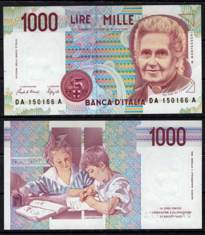 Италия 1000 лир 1990 Pick 114 a бумага UNC (пресс) 2195-19-1-2