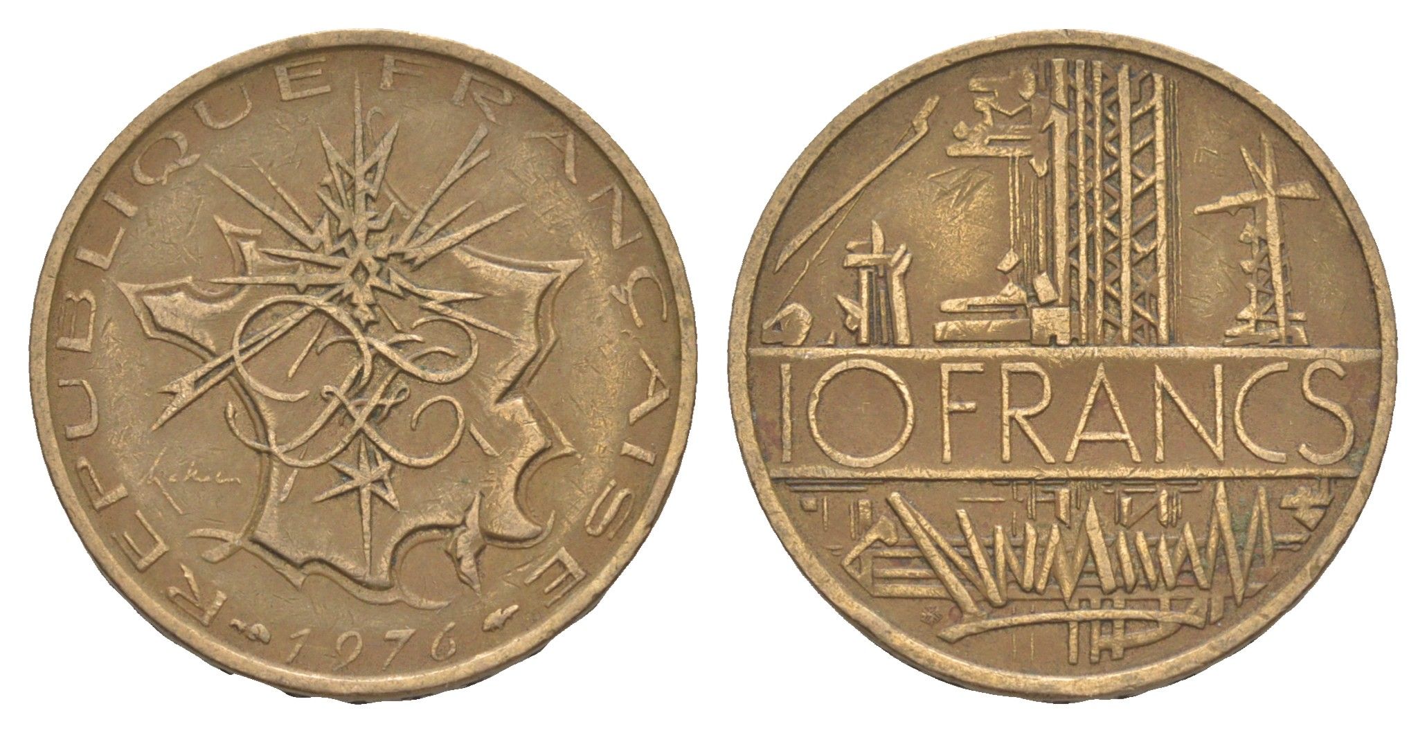 Франция 10 франков 1976 KM 940 медь алюминий никель 4543-714