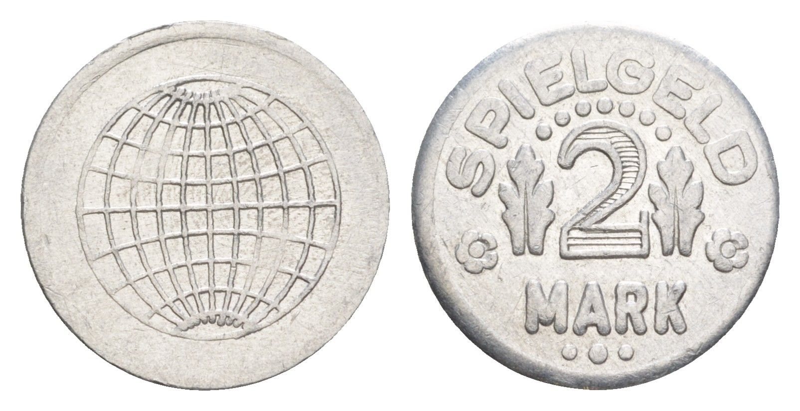 Германия игровой жетон в 2 марки ND разновидность - Глобус, вес 0,8 гр, диаметр 20 мм алюминий UNC 54-142