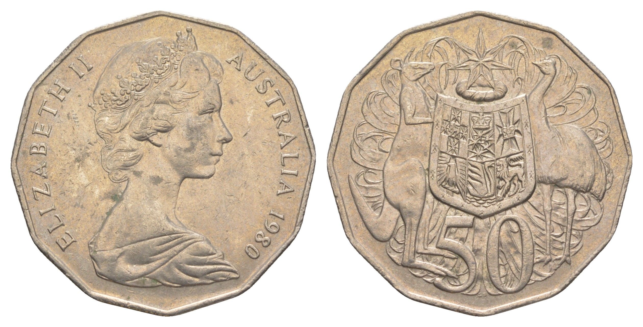 Австралия 50 центов 1980 Елизавета II (1952-2022), герб Австралии, кенгуру KM 68 медно-никель 4381-132