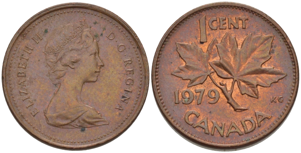 Канада 1 цент 1979 Елизавета II (1952-2022), кленовый лист KM 59.2 бронза 75-1156