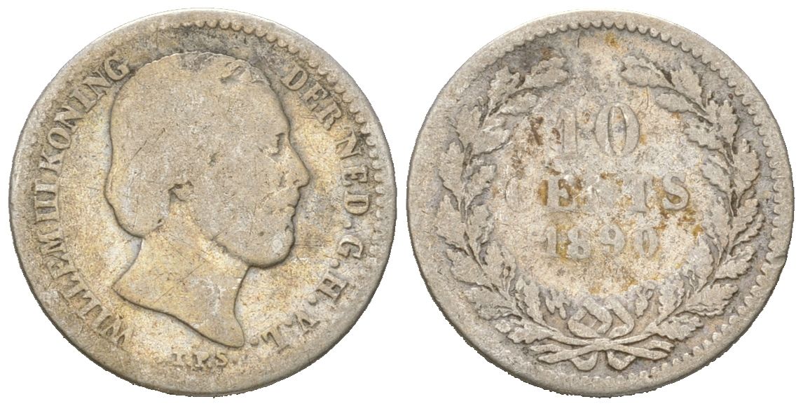 Нидерланды 10 центов 1890 Виллем III (1849-1890) KM 80 серебро 4152-1016