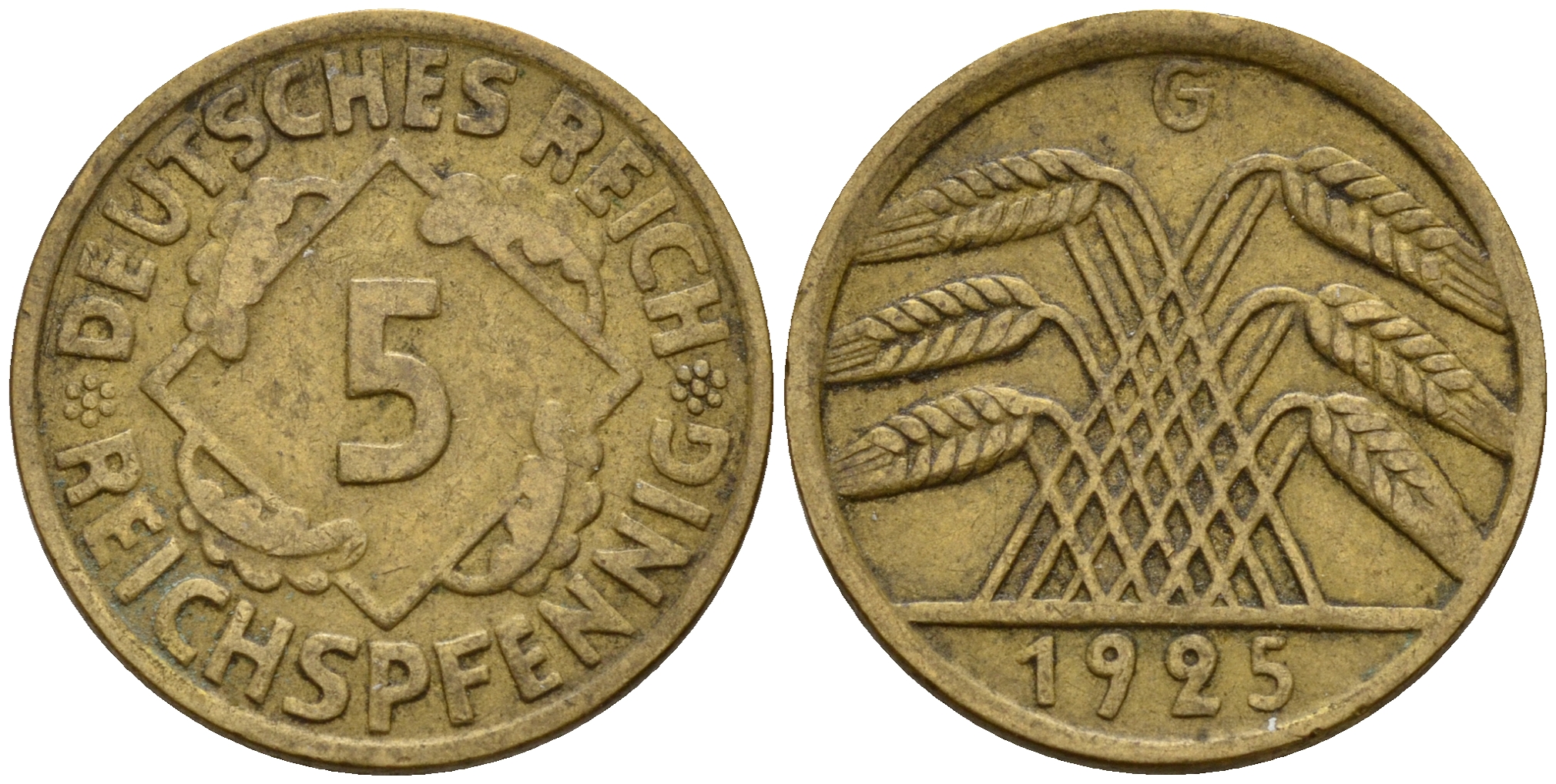 Германия 5 рейхспфеннигов 1925 G J.316, KM 39 алюминиевая бронза    4598-1163