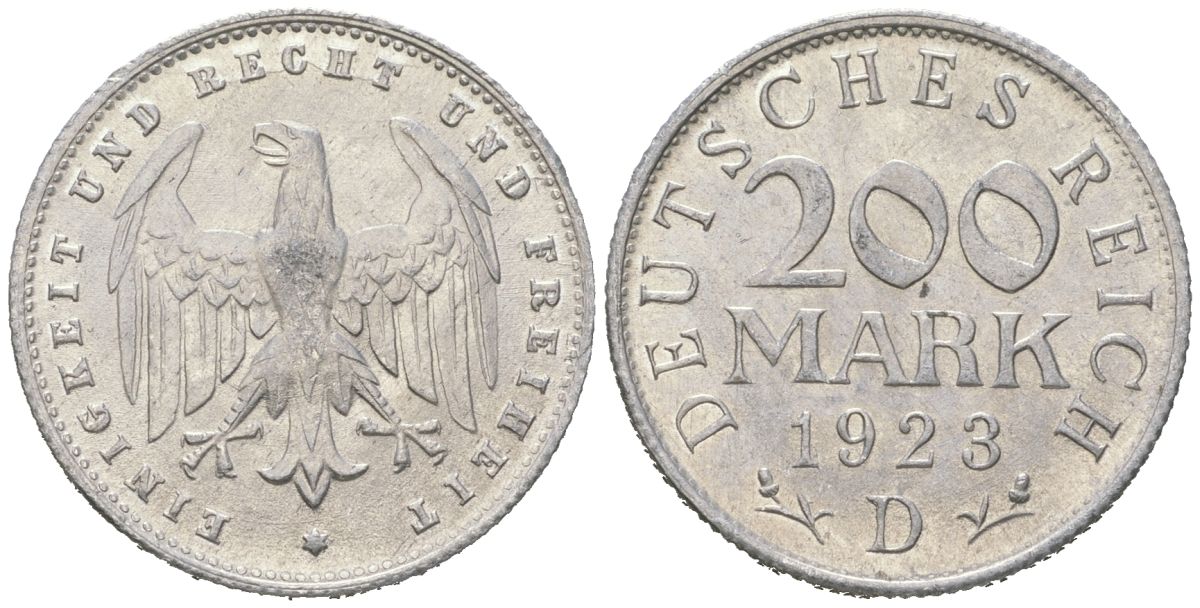 Германия 200 марок 1923 D KM 35 алюминий aUNC 34-137