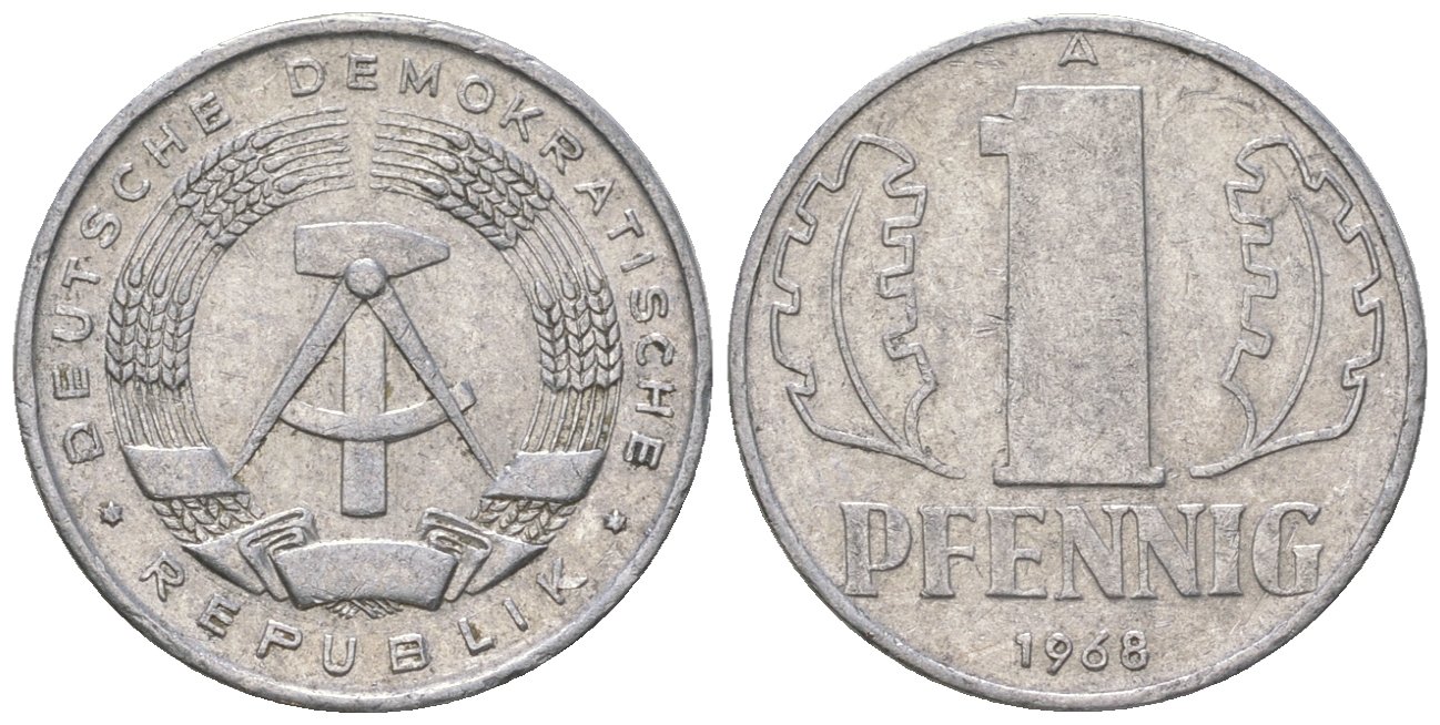 ГДР 1 пфенниг 1968 А КМ 8.1 алюминий 4615-1237