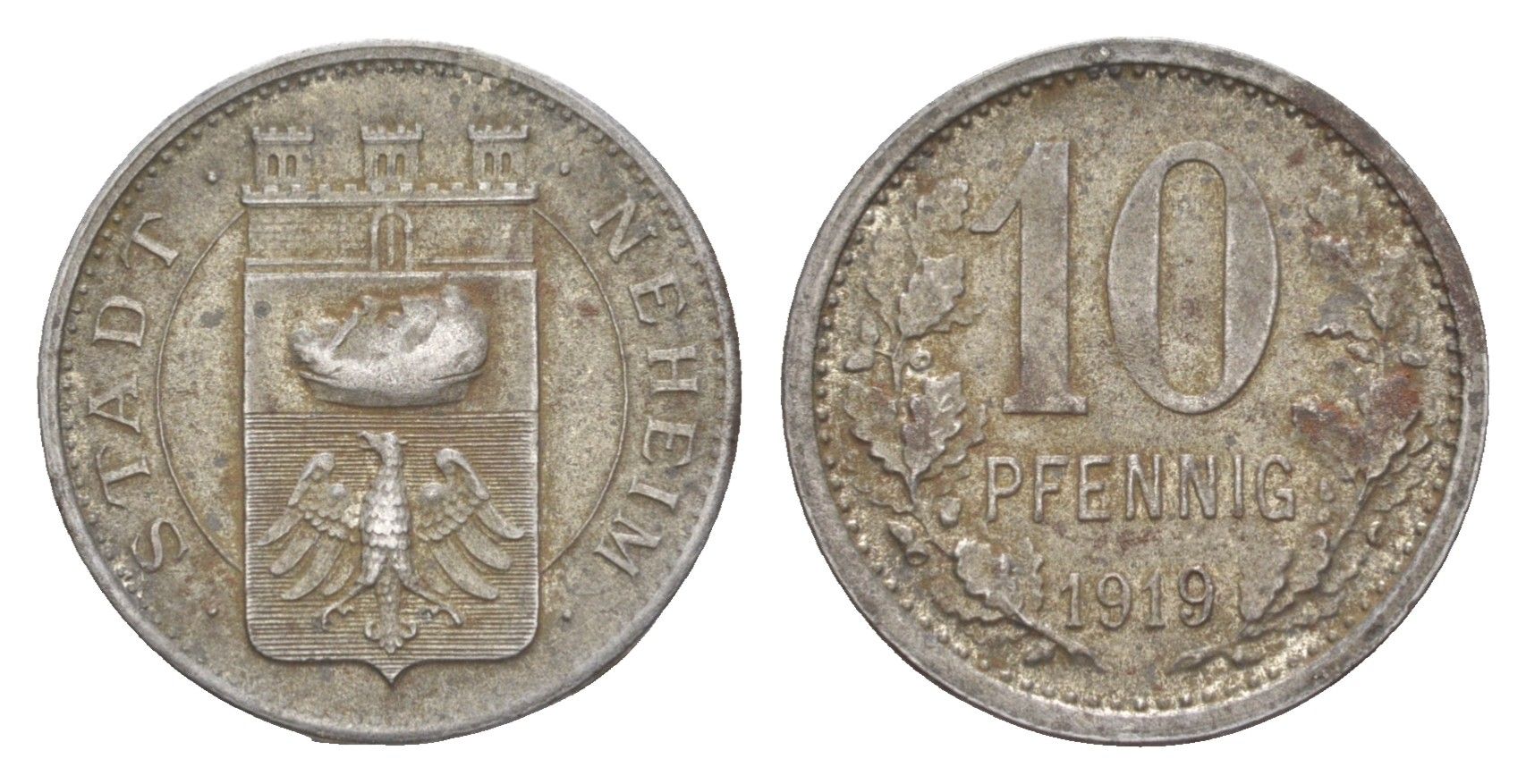 Нехайм 10 пфеннигов 1919 Funck 358.6, Men18 22888.8 железо 4511-833