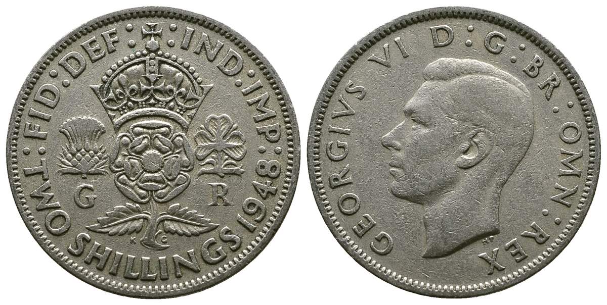 Великобритания 2 шиллинга (флорин) 1948 Георг VI (1936-1952) KM 865, Spink 4102 медно-никель 4381-1134