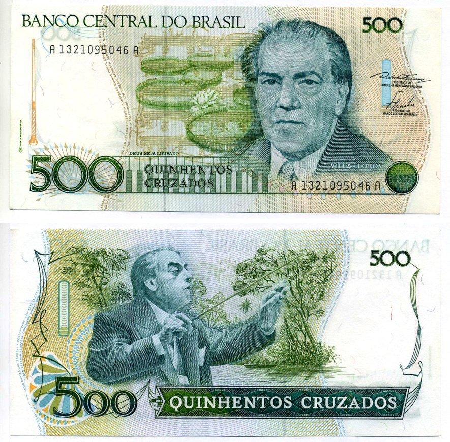 Бразилия 500 крузадо 1986-1988 серия А 13210 Pick 86а бумага аUNC 7222-40-1-2