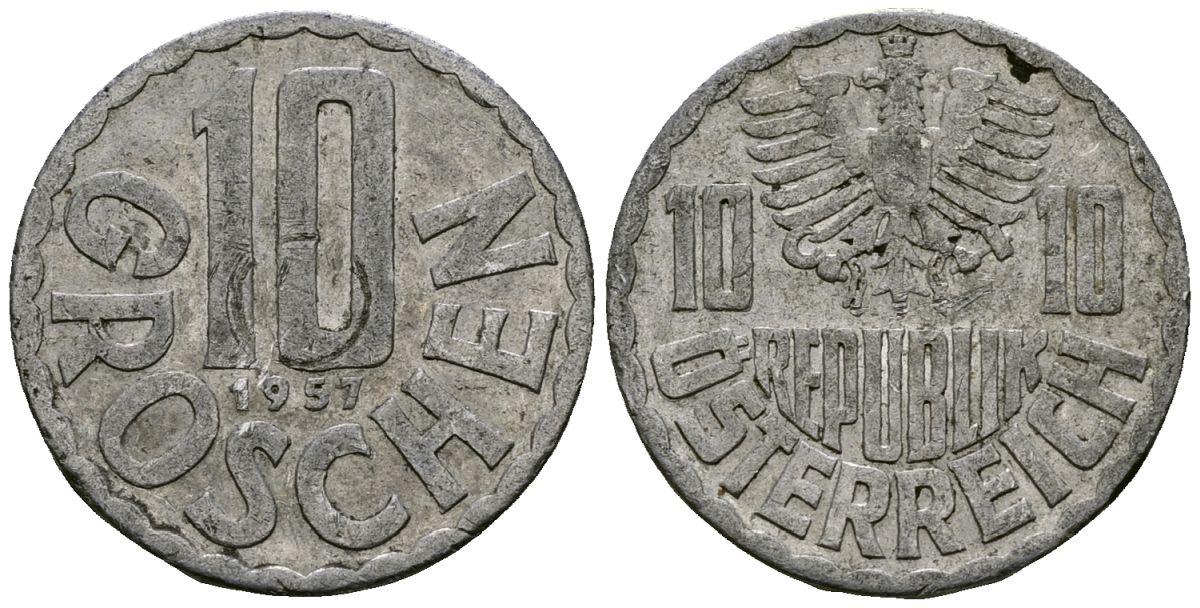 Австрия 10 грошей 1957 KM 2878 алюминий 4135-237