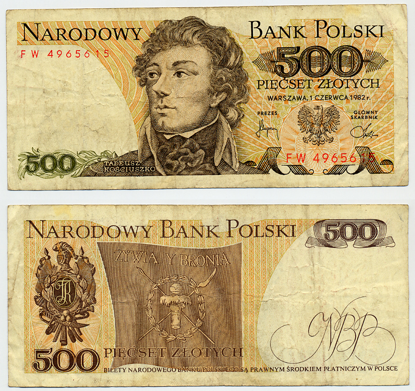 Польша 500 злотых 1982 Тадеуш Костюшко Pick 145 d бумага 6317-14-4