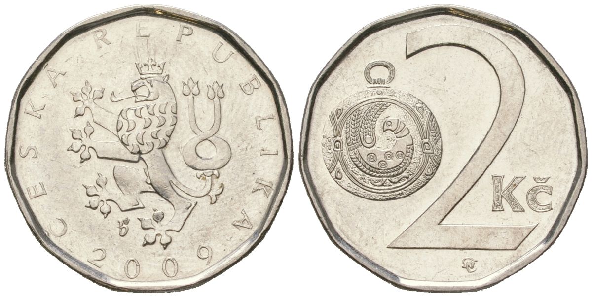 Чехия 2 кроны 2009 b’ KM 9 сталь плакированная никелем 4548-1122