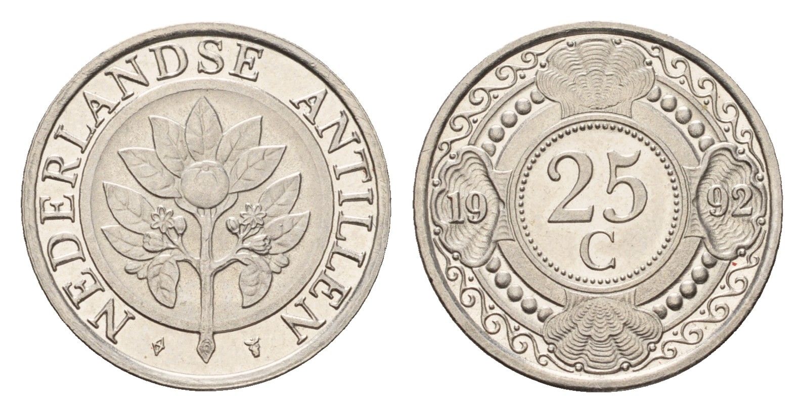Нидерландские Антильские острова (Нидерландские Антилы) 25 центов 1992 Беатрикс (1980-2013) KM 35 никель сталь UNC 4588-744