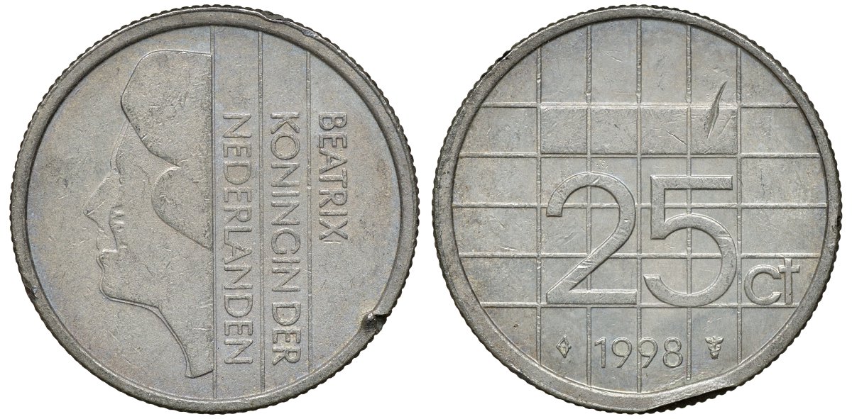 Нидерланды 25 центов 1998 Беатрикс (1980-2013) KM 204 никель 72-827