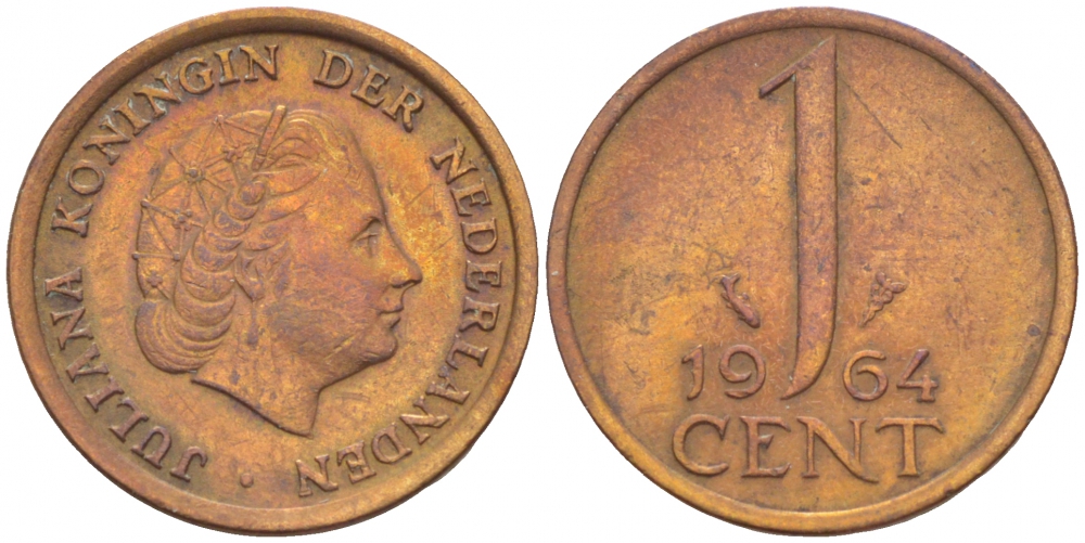 Нидерланды 1 цент 1964 Юлиана (1949-1980) KM 180 бронза 3955-432
