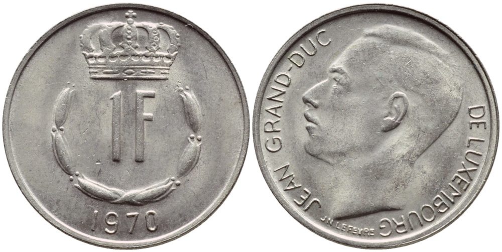 ЛЮКСЕМБУРГ 1 ФРАНК 1970 KM 55 медно-никель 4398-833