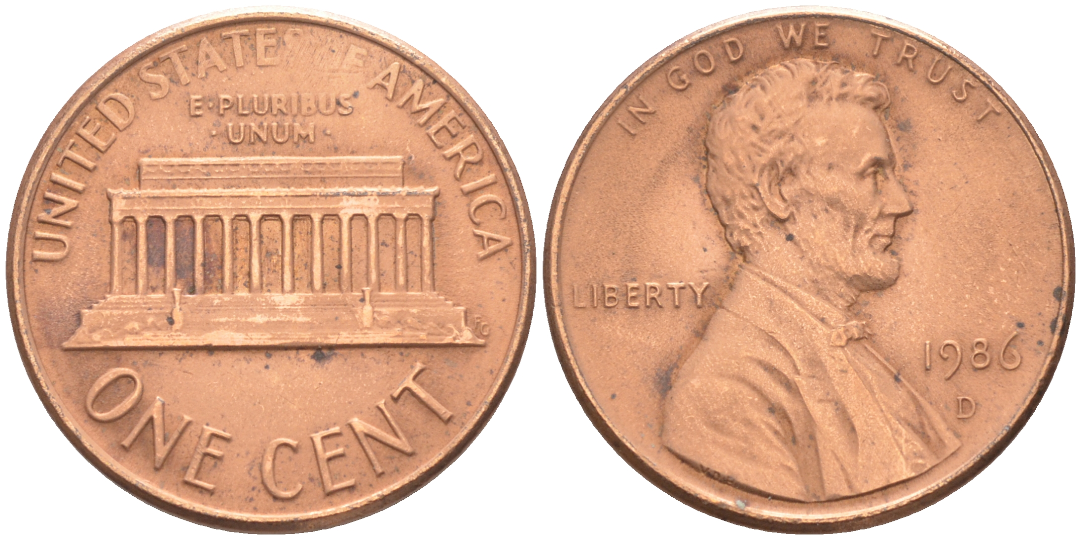 США 1 ЦЕНТ 1986 D ЛИНКОЛЬН KM 201b цинк плакированный медью 188-334