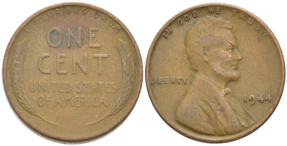 США 1 ЦЕНТ 1944 ЛИНКОЛЬН KM А132 медь цинк 218-917