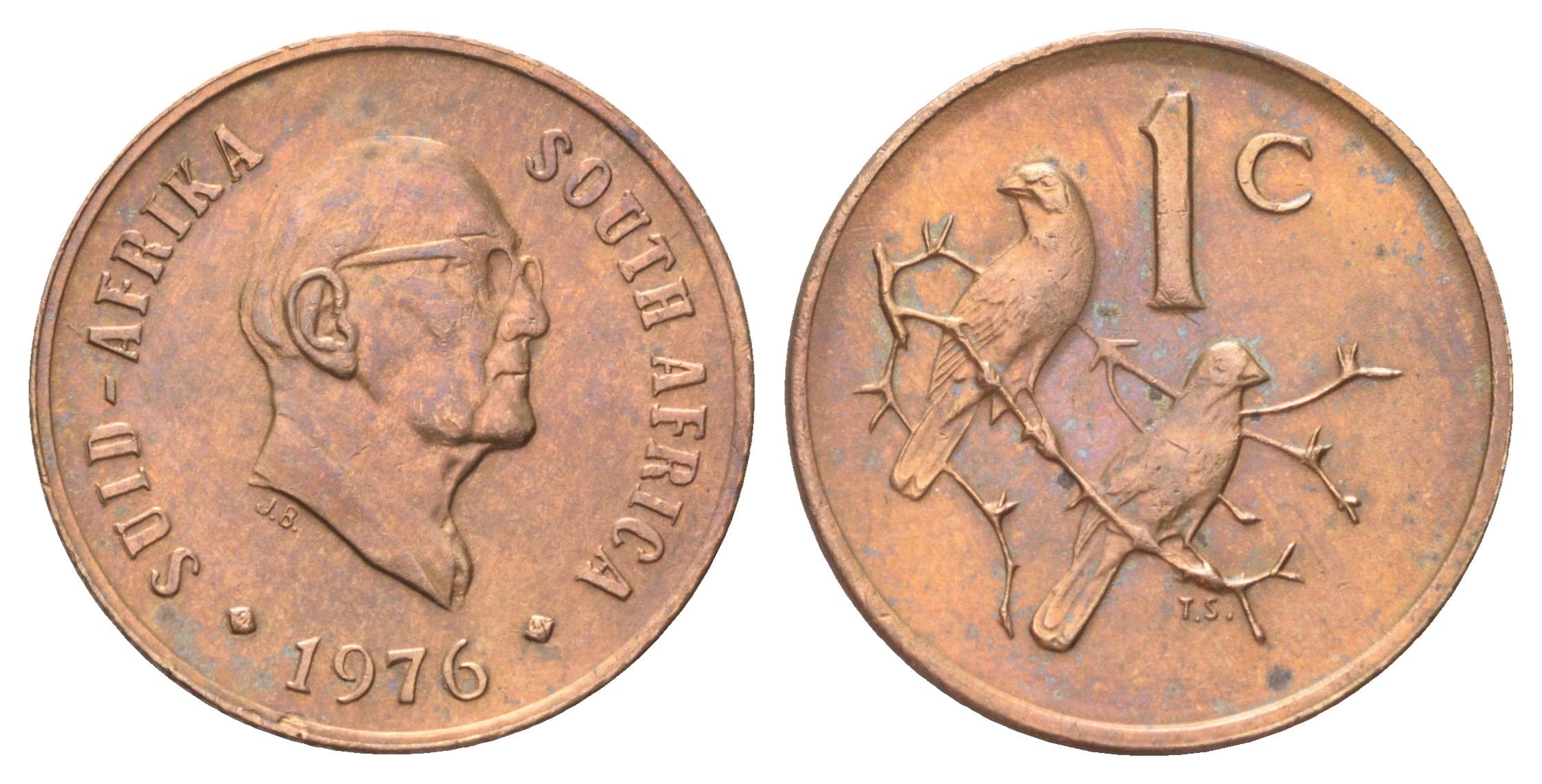 ЮАР 1 цент 1976 Окончание президентства Якобуса Йоханнеса Фуше KM 91 бронза aUNC 4392-335
