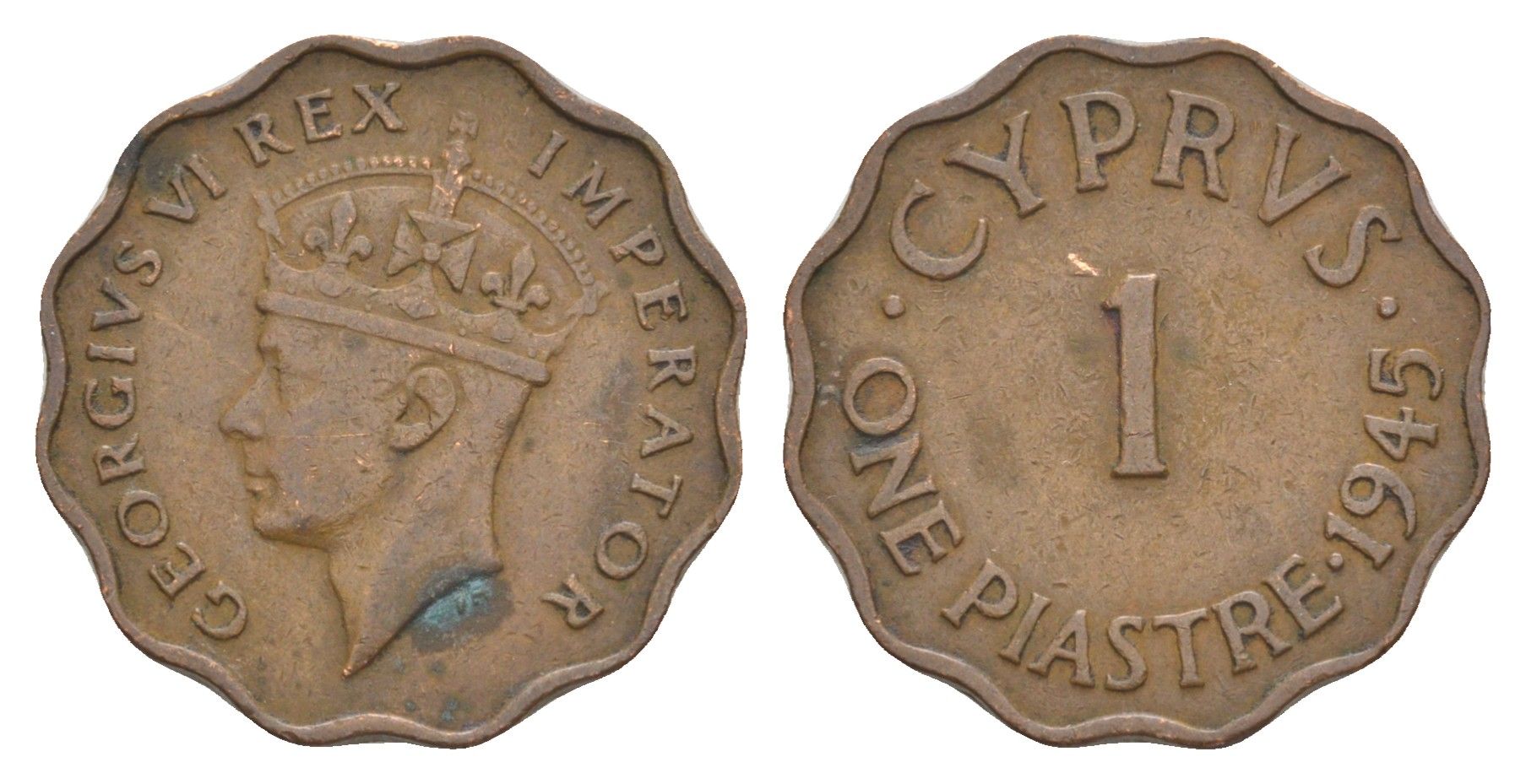 Кипр 1 пиастр 1945 KM 23a бронза 4637-247