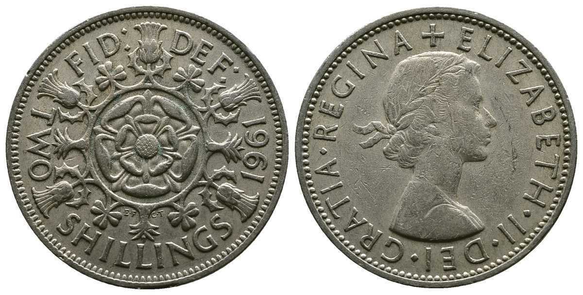 Великобритания 2 шиллинга (флорин) 1961 Елизавета II (1952-2022) KM 906, Spink 4146 медно-никель 4382-322