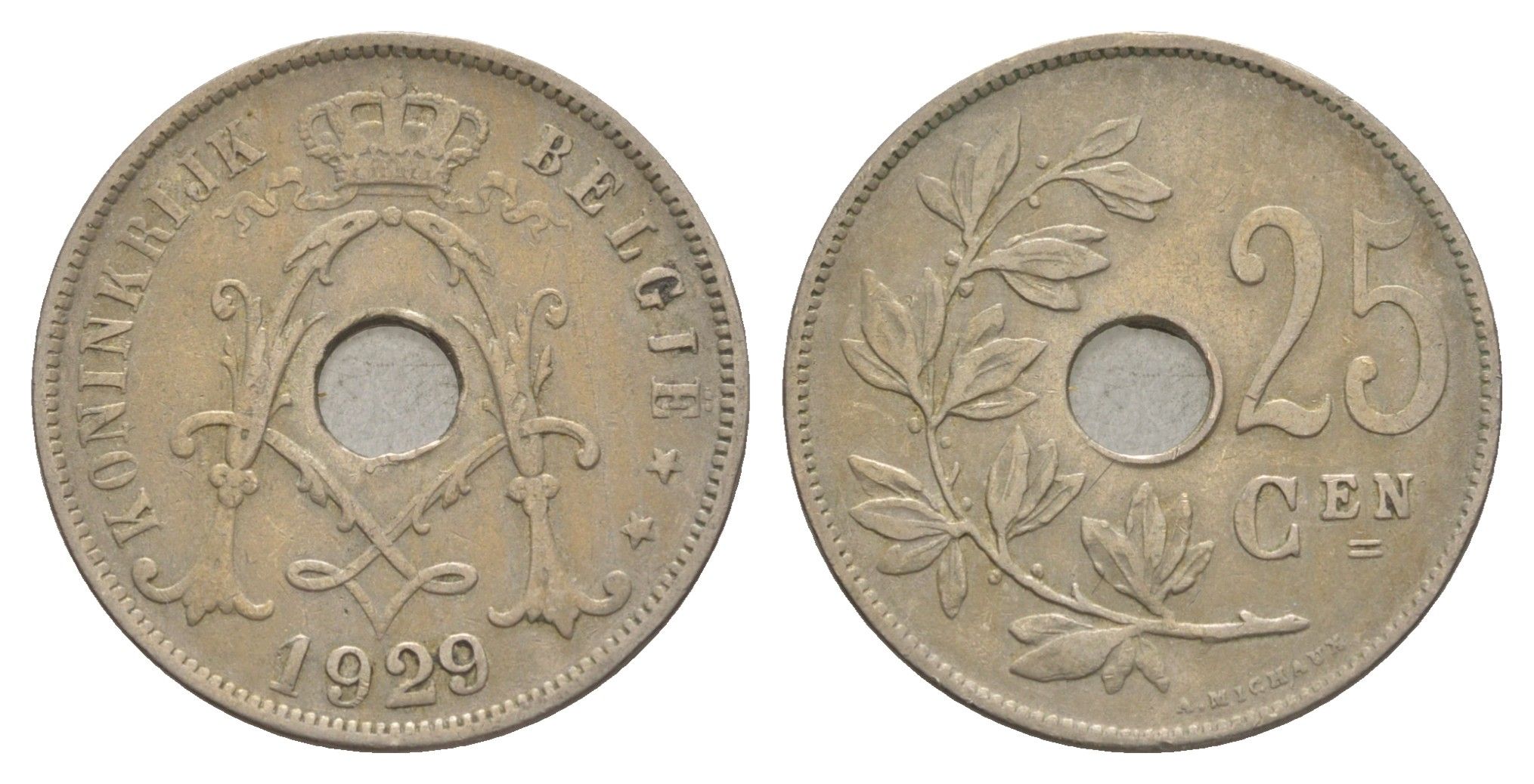 Бельгия 25 сантимов 1929 Belgie, Альберт I (1909-1934) KM 69 медно-никель 4619-617