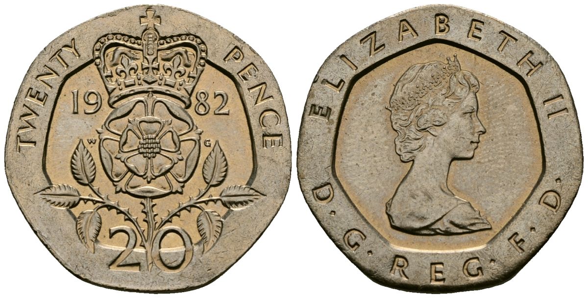 Великобритания 20 пенсов 1982 Елизавета II (1952-2022) KM 931, Spink 4230 (G1) медно-никель 23-1132