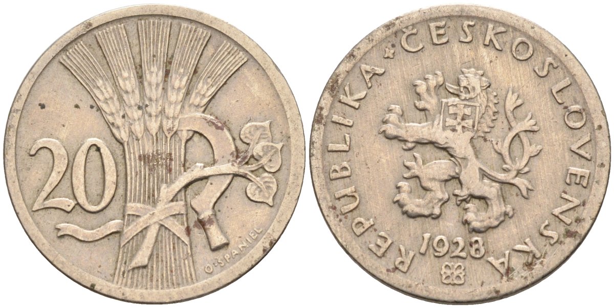Чехословакия 20 геллеров 1928 KM 1 медно-никель 4575-1023