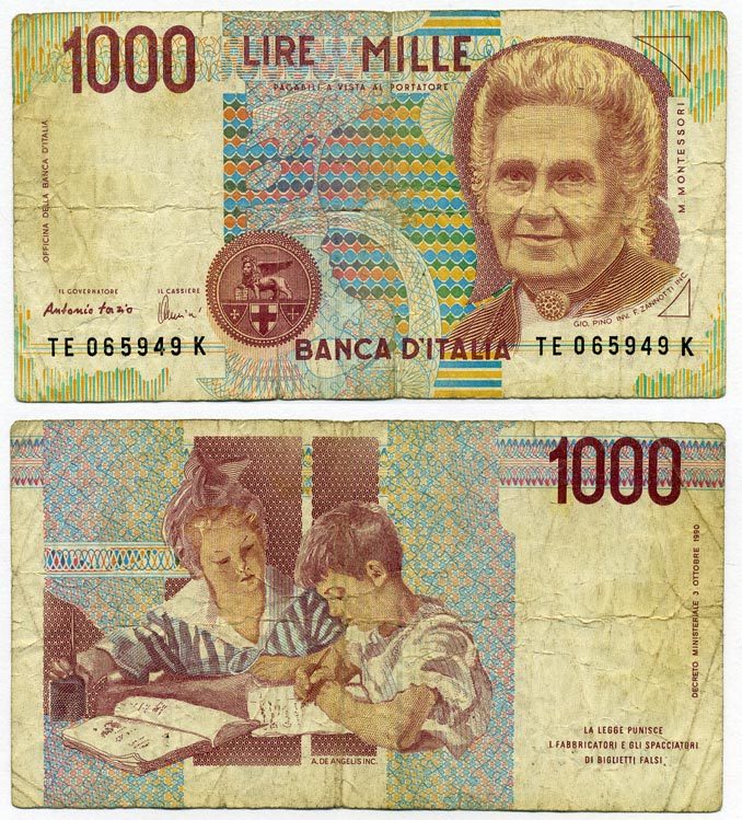 Италия 1000 лир 1990 Мария Монтессори Pick 114c 8564-3-3-1