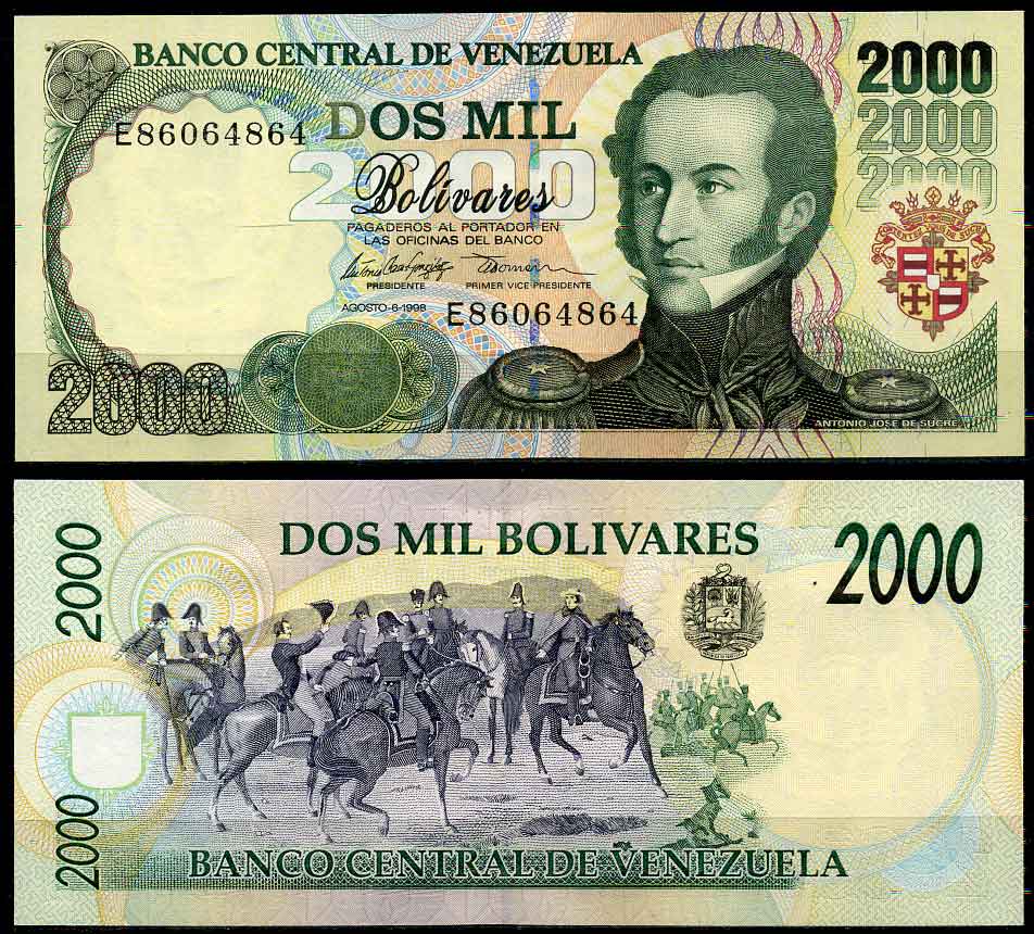 Венесуэла 2000 боливар 1998 6 августа 1998, Антонио Хосе сукре Pick 77 c бумага UNC (пресс) 447-26-2