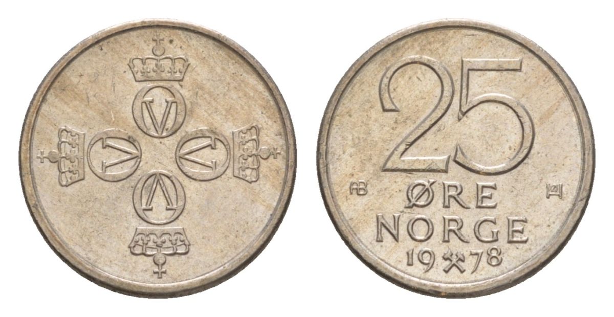 Норвегия 25 эре 1978 Улаф V (1957-1991) KM 417 медно-никель 4632-1252