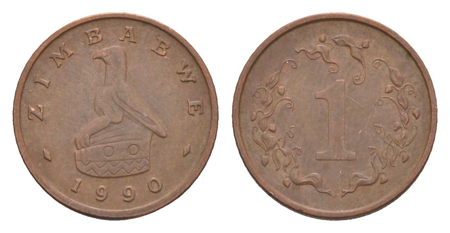 Зимбабве 1 цент 1990 птица-идол KM 1a сталь плакированная бронзой 4655-742