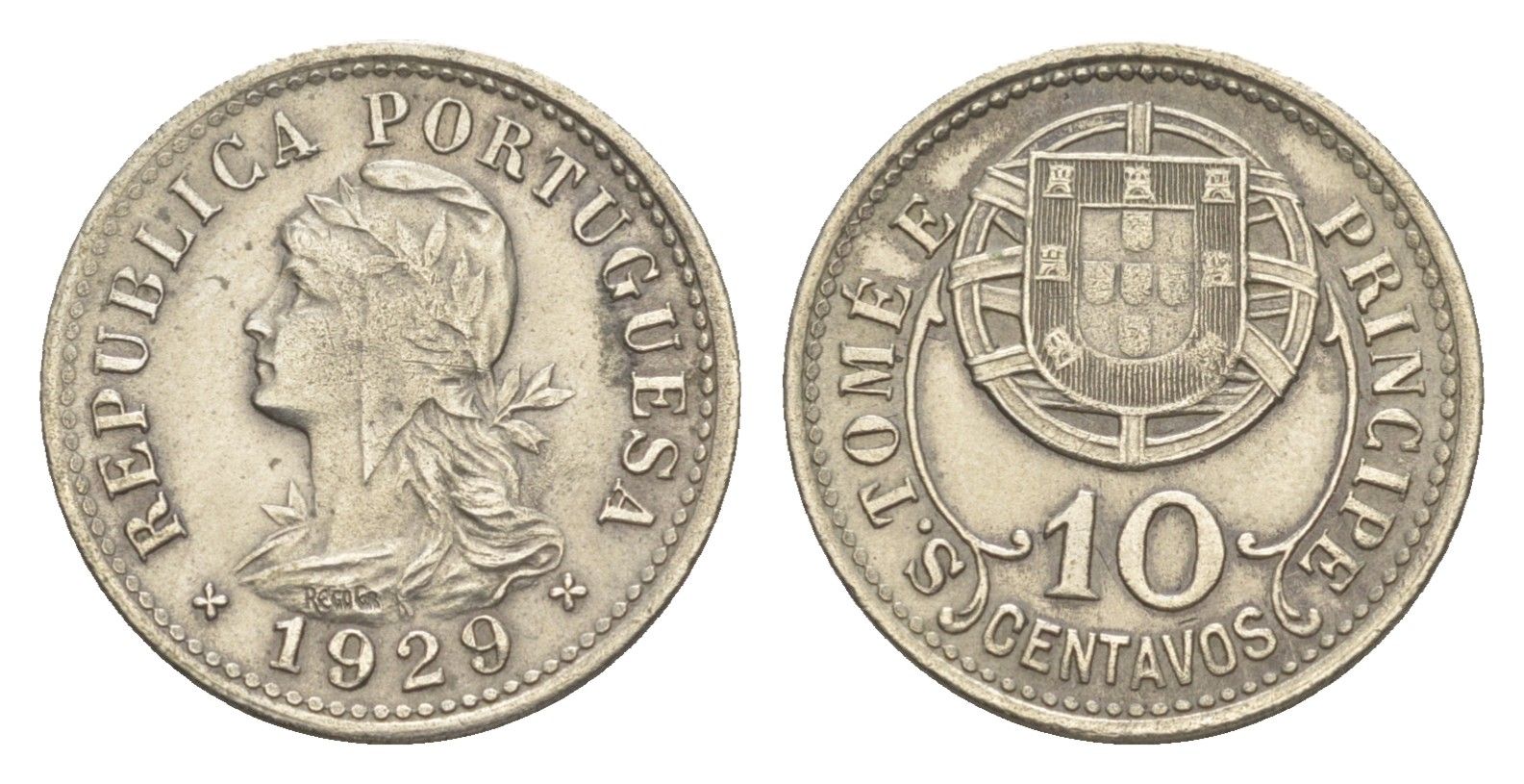 Сан-Томе и Принсипи 10 сентаво 1929 KM 2 никель латунь 4127-715
