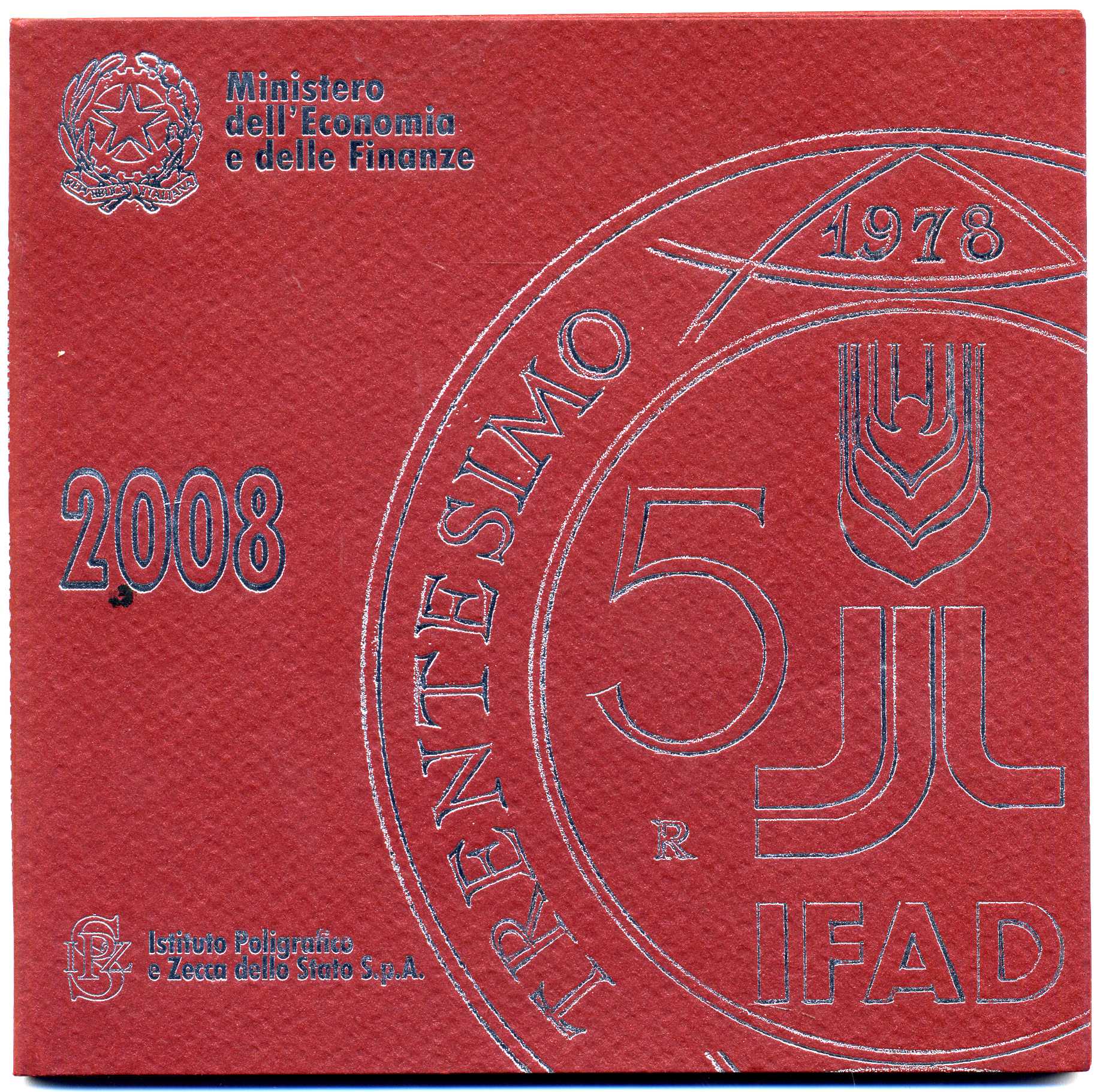 Италия набор из 9 монет с 5 евро 2008 30 лет со дня основания IFAD серебро, биметалл UNC 7-5-2-27