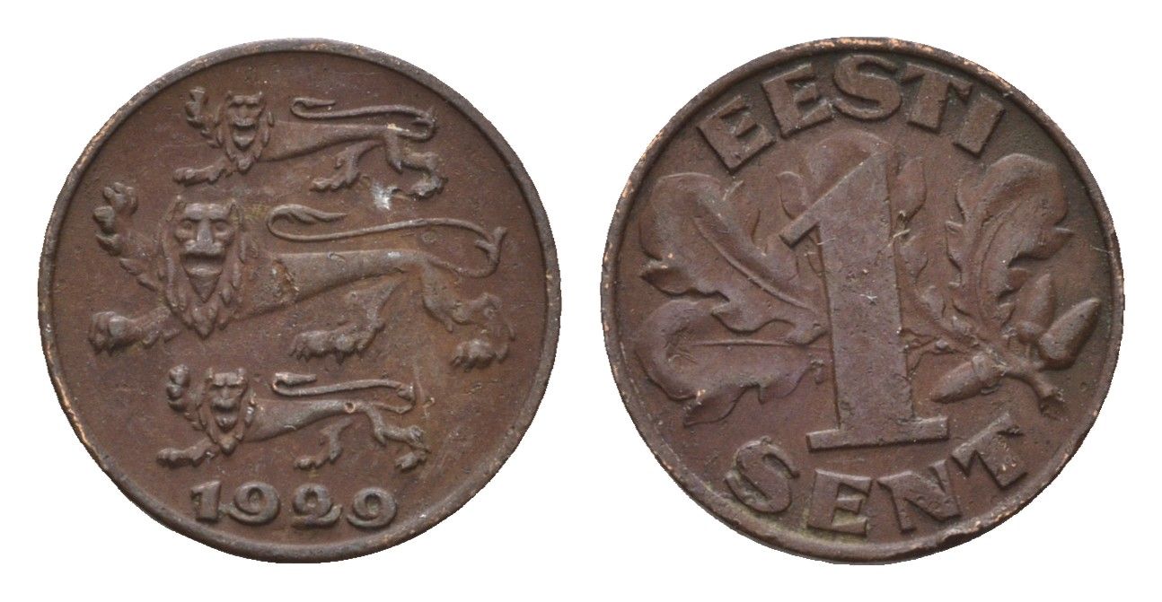 Эстония 1 сент 1929 год-тип KM 10 бронза 26-1653