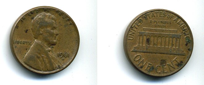 США 1 цент 1961 D, Авраам Линкольн KM 201 медь цинк 46-548
