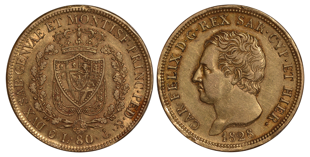 Сардиния 80 лир 1828 Карл Феликс (1821-1831) KM 108 золото 10-009-14