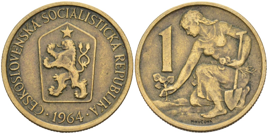 Чехословакия 1 крона 1964 KM 50 алюминиевая бронза 4566-1152