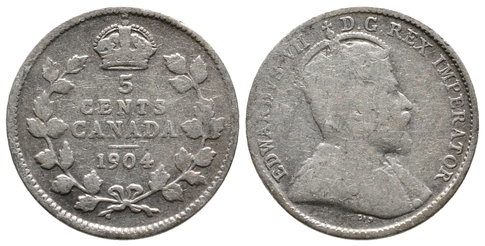 КАНАДА 5 ЦЕНТОВ 1904 ЭДУАРД VII KM 13 серебро 73-1524