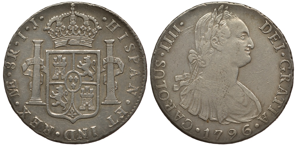 Перу 8 реалов 1796 IJ, монетный двор ME (LIMAE), Карл IIII Испанский (1788-1808) KM 97 серебро 00-00