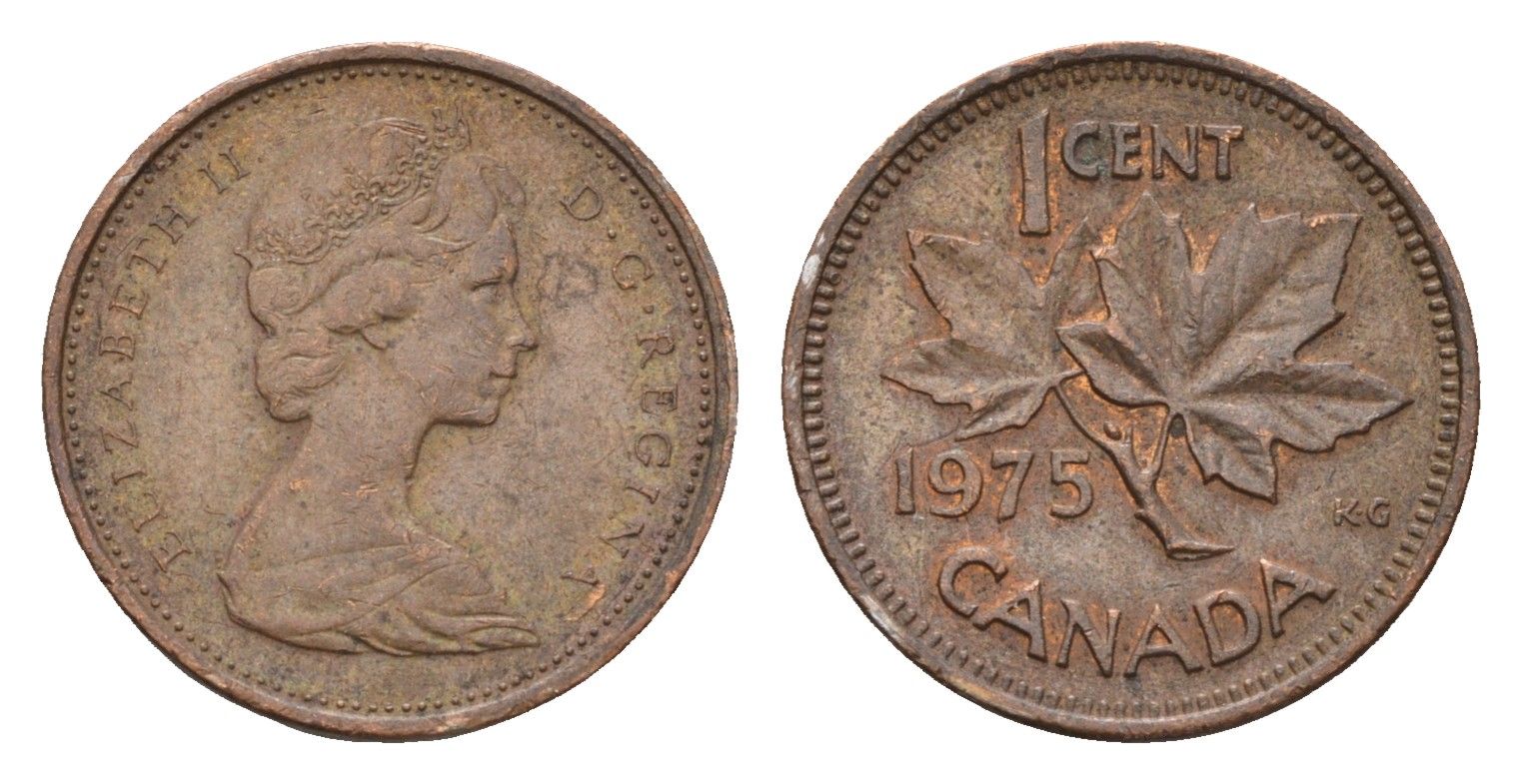 Канада 1 цент 1975 Елизавета II (1952-2022), кленовый лист KM 59 бронза 188-512