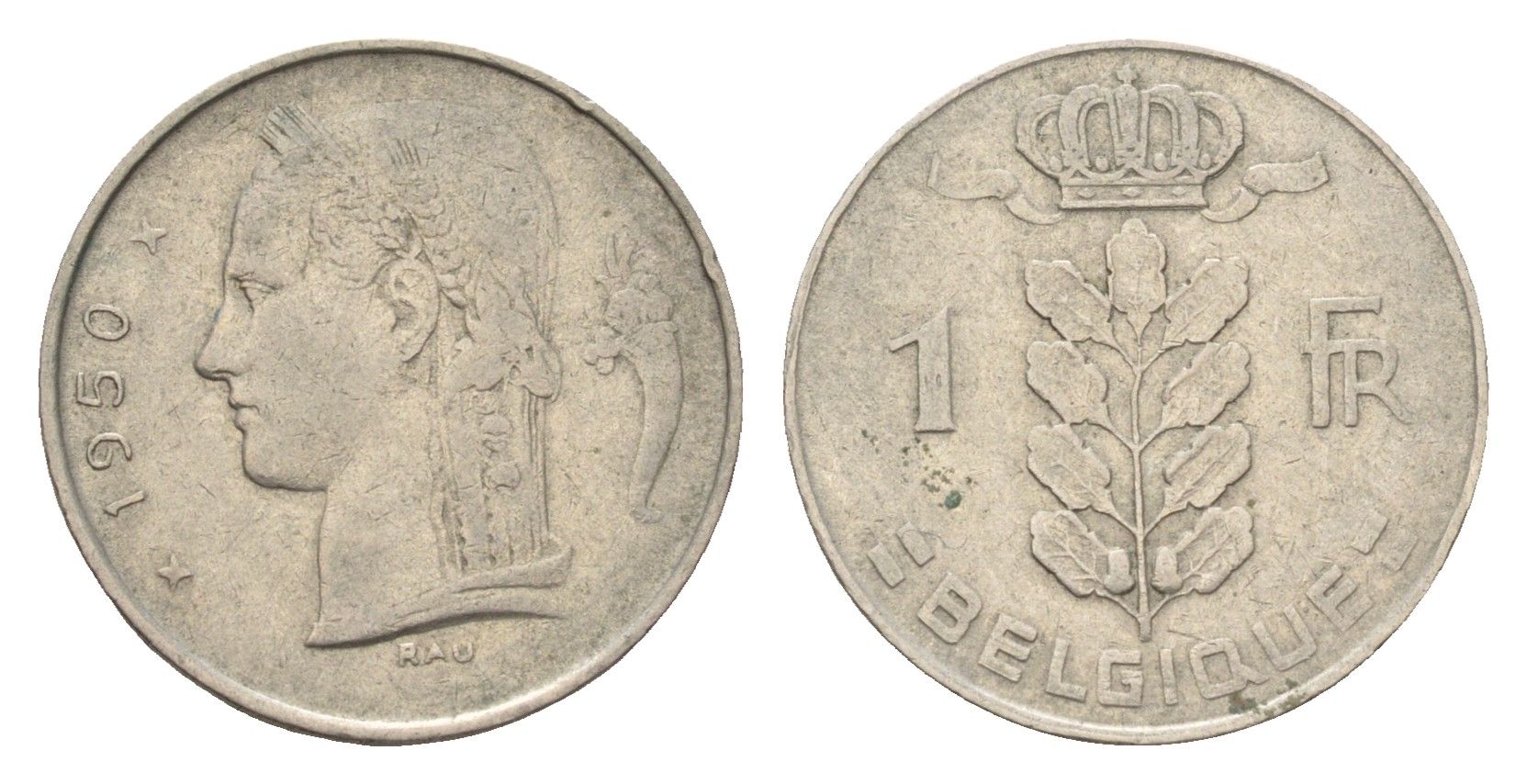 Бельгия 1 франк 1950 Belgique, Леопольд III (1934-1951) KM 134 медно-никель 4616-834