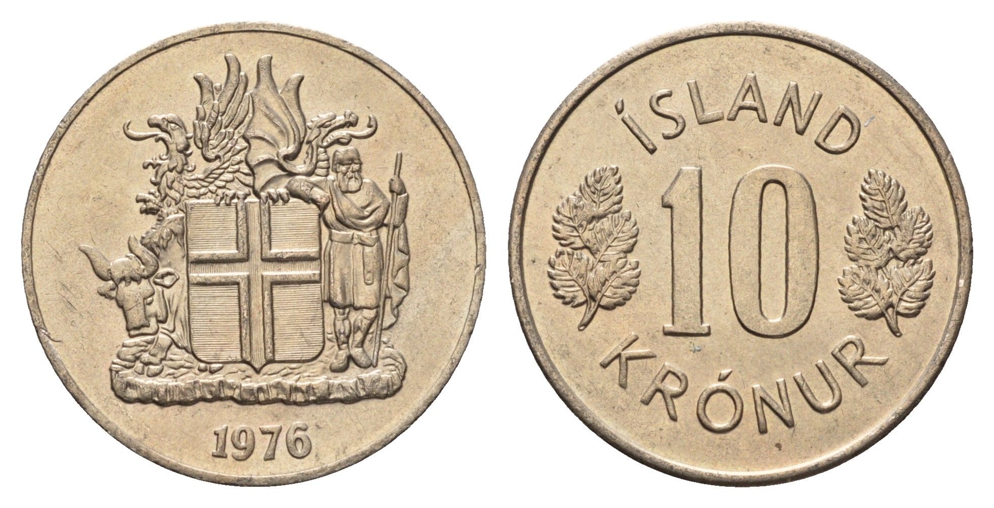 Исландия 10 крон 1976 KM 15 медно-никель UNC 4586-957