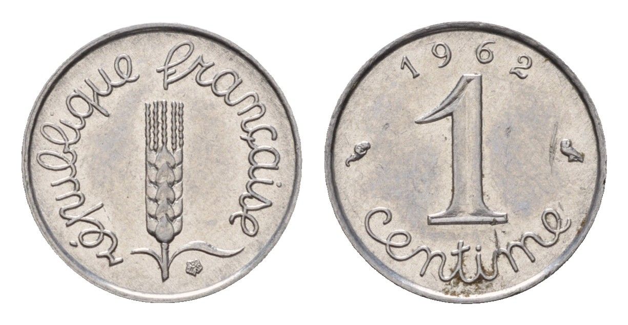 Франция 1 сантим 1962 KM 928 нержавеющая сталь UNC 4630-213