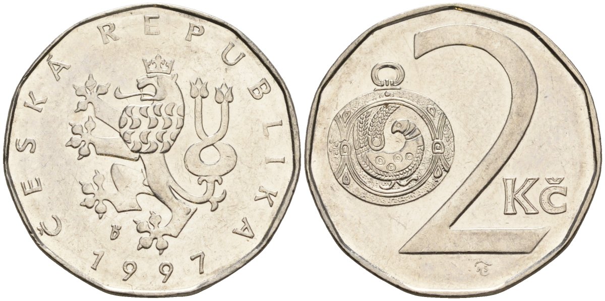 Чехия 2 кроны 1997 b' KM 9 сталь плакированная никелем 4605-812