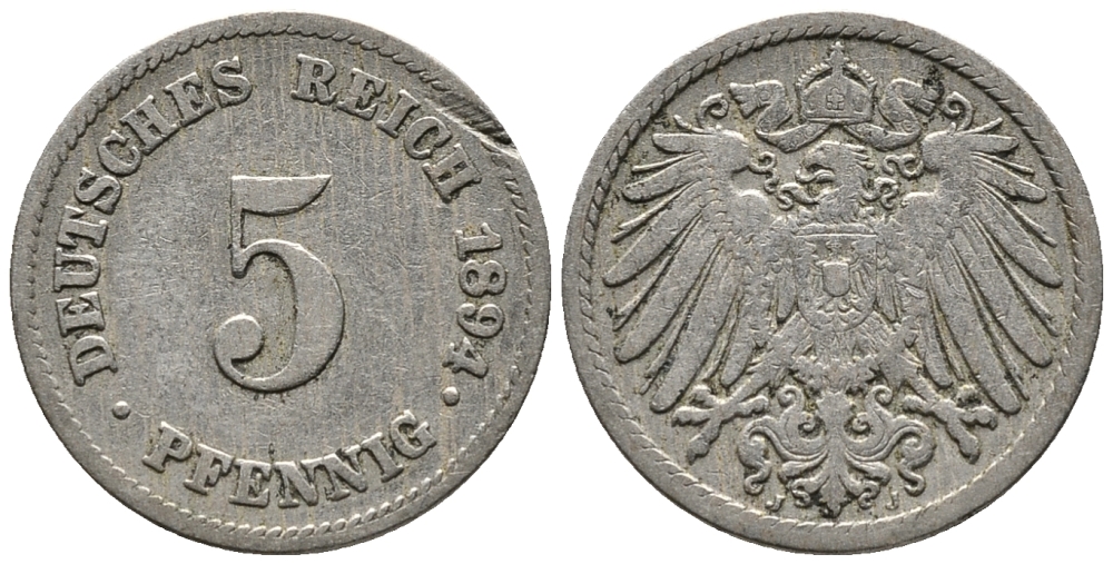 ГЕРМАНИЯ 5 ПФЕННИГОВ 1894 J KM 11, J. 12 медно-никель 39-659